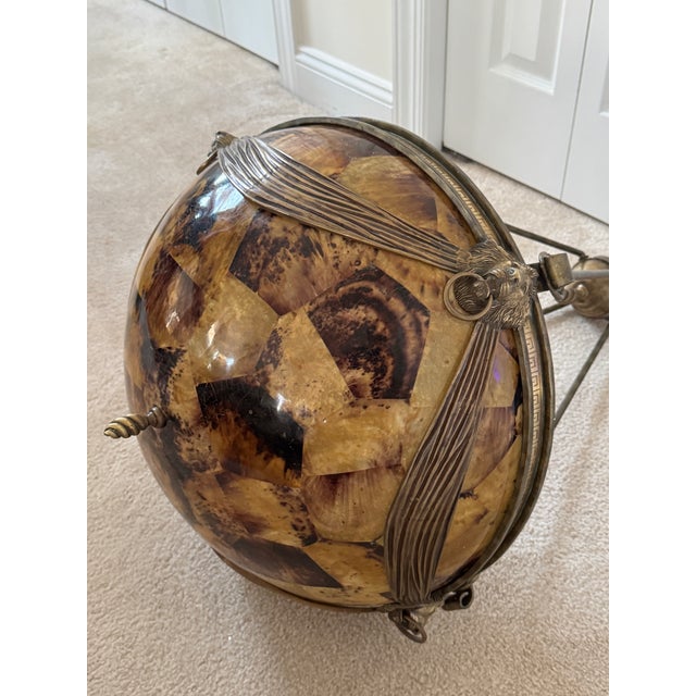 Vintage 1950s Neoclassical Gilded Brass Lion Heads Alabaster Pendant Chandelier For Sale - Image 15 of 18