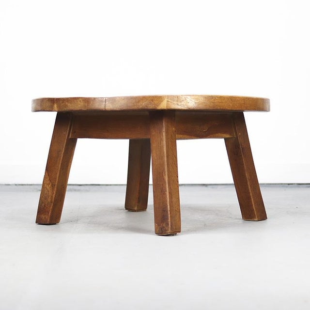 Large Round Rustic Vintage Brutalist Coffee Table from Oak For Sale - Image 4 of 8