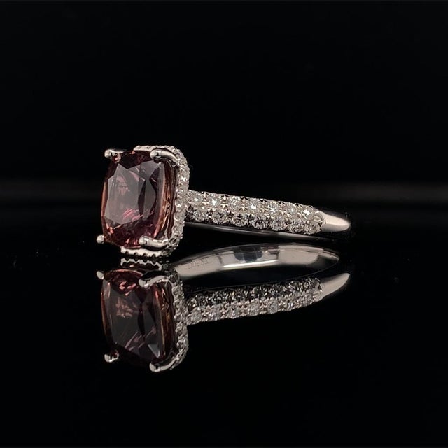 Diamond Sapphire Ring 18k Gold WG Women 3.027 TCW Certified For Sale - Image 4 of 12