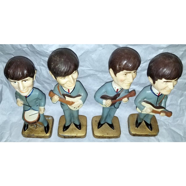 Ceramic Vintage Beatles Bobble Head Figurines and Bag, Set of 4 For Sale - Image 7 of 12