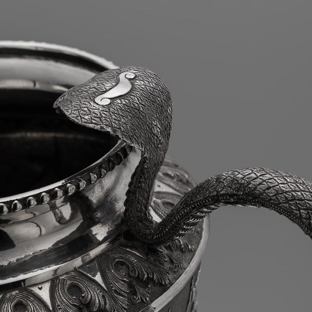 Antique 19th Century Indian Silver Cobra Handled Sugar Bowl, Madras, 1890 For Sale - Image 9 of 18