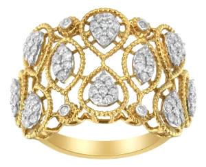 14K Yellow Gold Diamond Art Deco Ring (1/2 Cttw, H-I Color, I1 Clarity) - Size 8 EVS1010