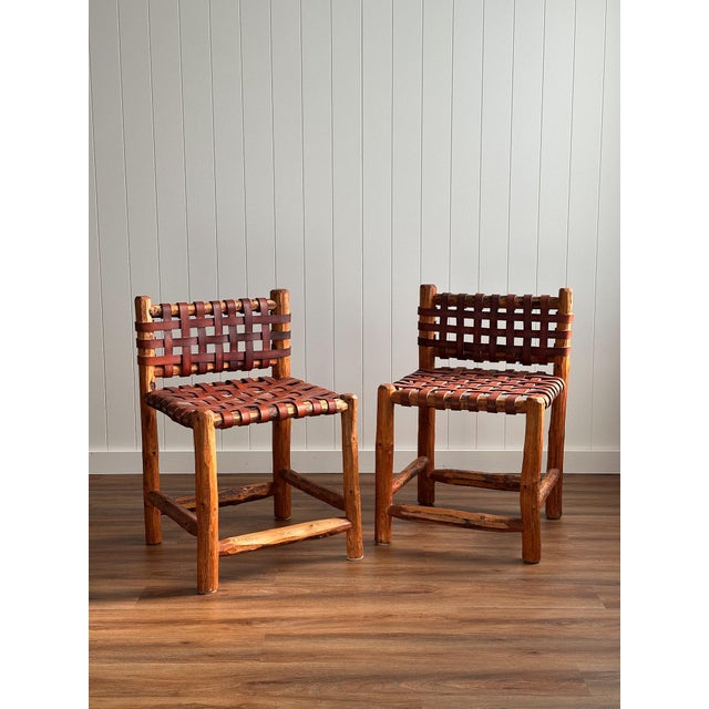 Rustic European 1940s Italian Leather Strap Dining Chairs, Set of Four For Sale - Image 3 of 17