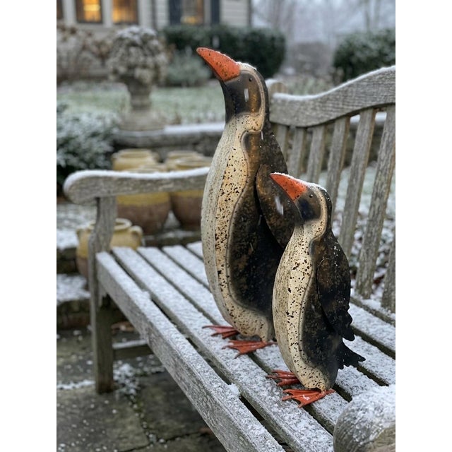 Mid-Century Style Distressed Sheet Metal Penguin Garden Statues - 2 Pieces For Sale - Image 12 of 12