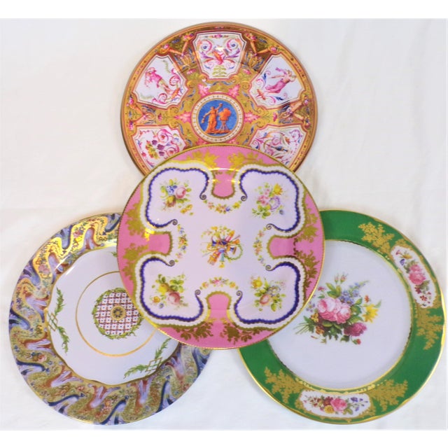 Metal Enameled Pink and Green Tin English Plates - Set of 4 For Sale - Image 7 of 8