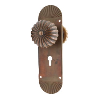 Vintage Bronze Fluted Passage Door Knob & Plate Set For Sale