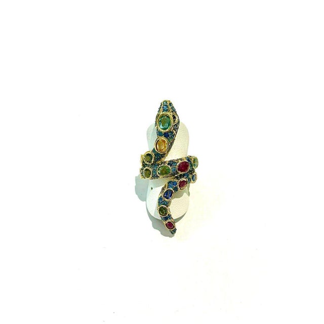 Bochic "Orient" Serpent Emerald, Sapphire & Ruby Ring Set In 18K Gold & Silver For Sale - Image 17 of 18