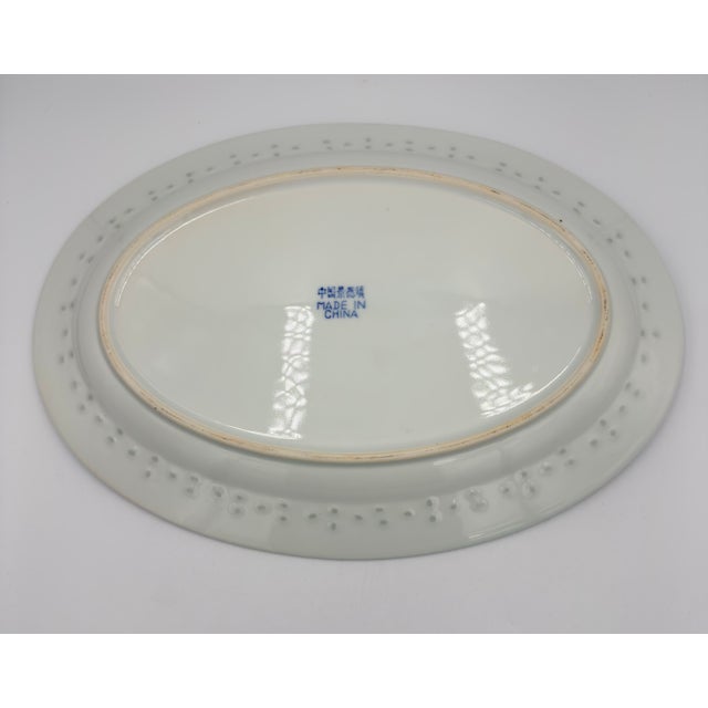 1970s Tienshan Blue & White Porcelain Rice Grain Oval Serving Platter For Sale - Image 4 of 7