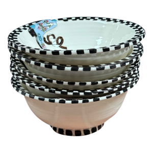 Robin Sterling for Barneys New York Handmade Pottery Western Style Cowboy Boot Checkerboard Bowls - Set of 5