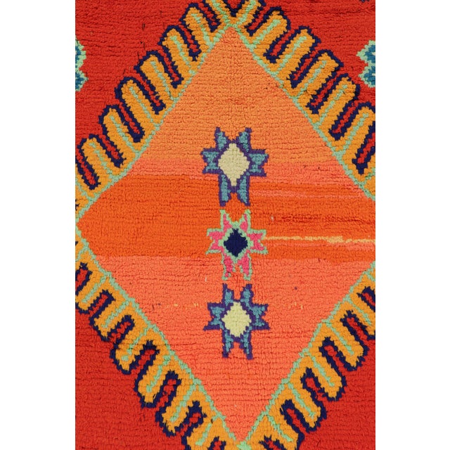 Tribal Vintage Moroccan Runner Rug, Red With Orange and Blue Medallions - Rug & Kilim For Sale - Image 3 of 8
