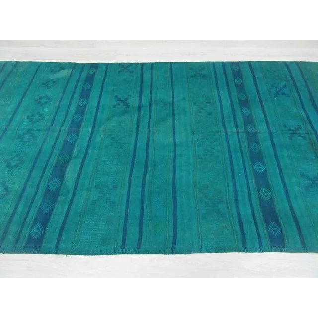 Handwoven Vintage Blue Overdyed Turkish Kilim Rug - 5'2" X 9'8" For Sale - Image 4 of 6
