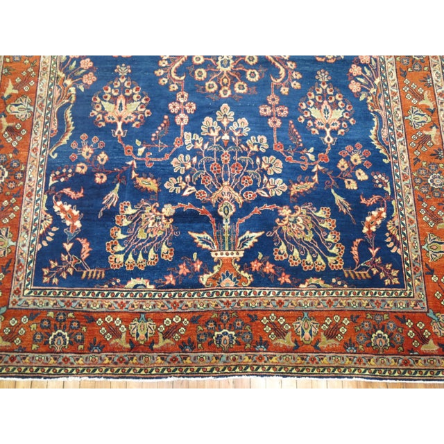 Blue Antique Zabihi Collection Royal Blue Mohajeran Persian Sarouk Rug - 7'1" x 10'6" For Sale - Image 8 of 9