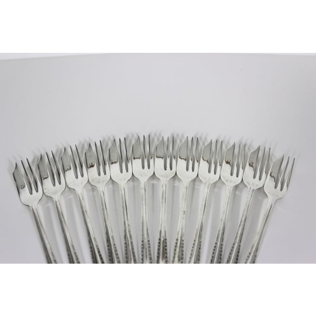 Mid 20th Century Vintage English Silver Plated Pastry Cake Dessert Forks in Matching Original Case- 12 Pieces For Sale - Image 5 of 10