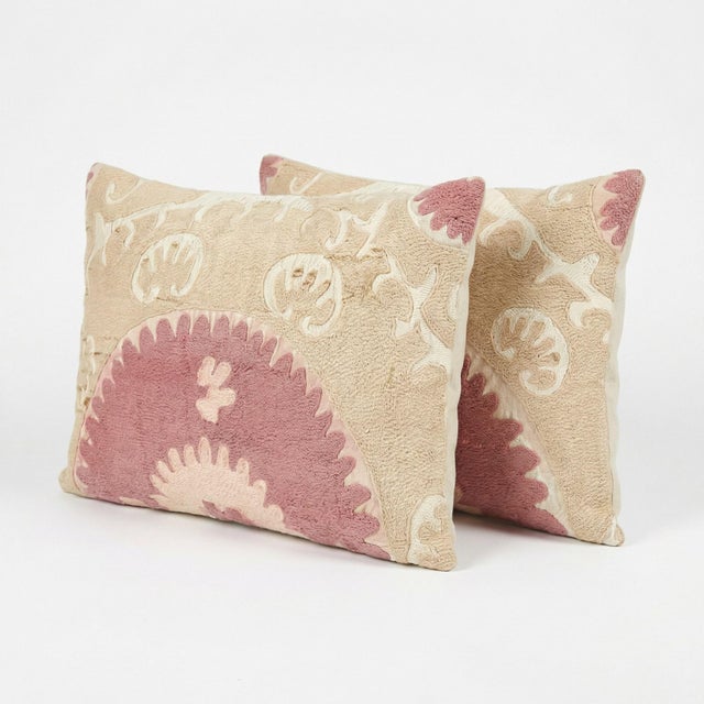 Embroidered Suzani Lumbar Pillow Cover 16'' X 24'' - Set of Two For Sale - Image 4 of 5