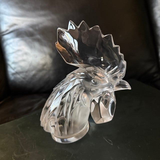1970s Vintage Lalique Tete De Coq Crystal Rooster Head Signed/ Excellent Condition For Sale - Image 5 of 8
