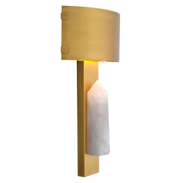 Brass and Rock Crystal Wall Lamps, Set of 2 For Sale - Image 5 of 9