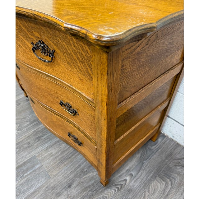 Antique Victorian Tiger Oak Serpentine Dresser With Beveled Mirror For Sale - Image 14 of 17