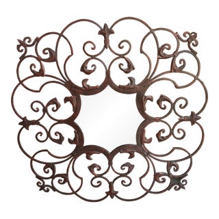 Textured Iron Fleur-De-Lis Wall Hanging Mirror For Sale