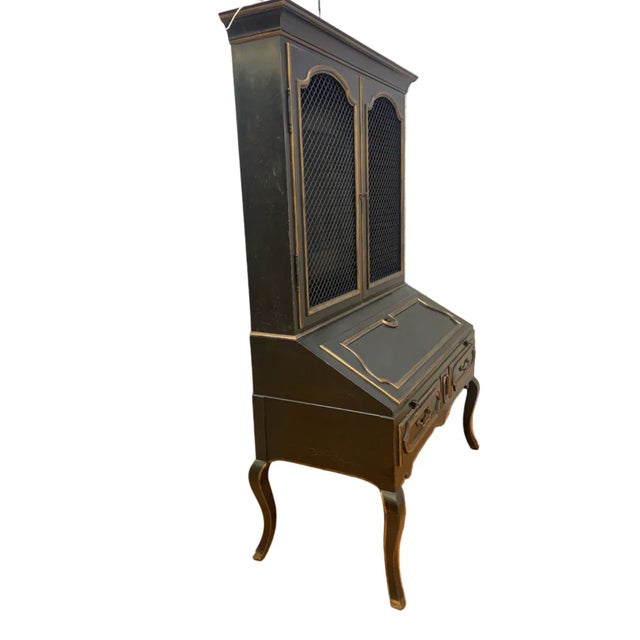 Minton-Spidell Vintage Louis XV Style Minton Spidell Drop-Front Hand Painted Secretary Cabinet For Sale - Image 4 of 9