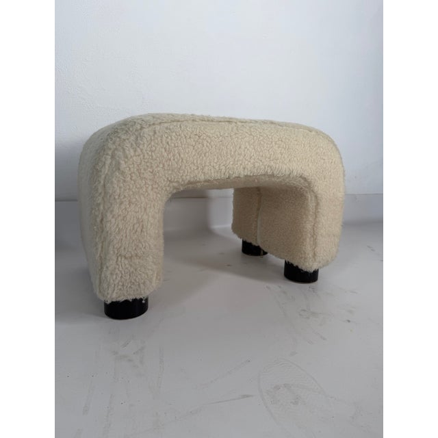 Mid-Century Modern Vintage Scandinavian Bouclé Ottoman, 1980s For Sale - Image 3 of 9
