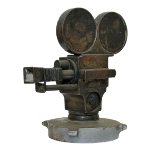 Early 20th Century Small Art Deco Movie Director Reel Camera Classic Car Mascot Model With Verdigris