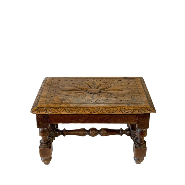 Wood Antique French Provincial Carved Oak Joint Small Stool or Riser For Sale - Image 7 of 15