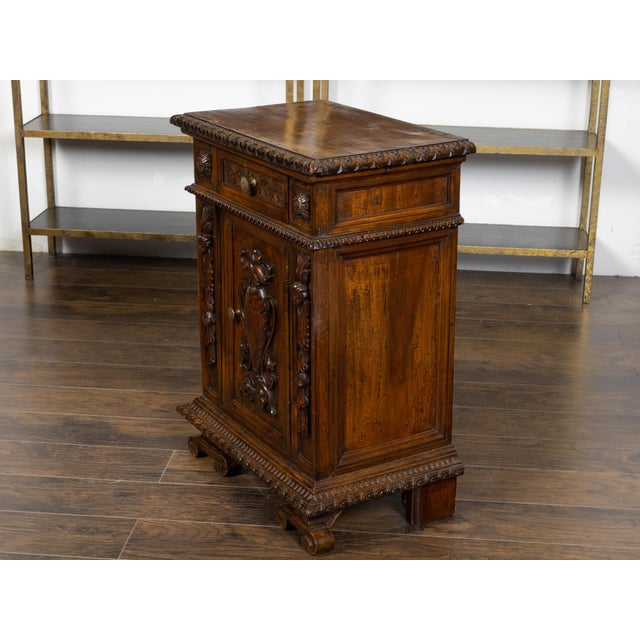 Small Italian 1800s Walnut Cabinet with Carved Urn, Foliage and Mascaron Décor For Sale In Atlanta - Image 6 of 12