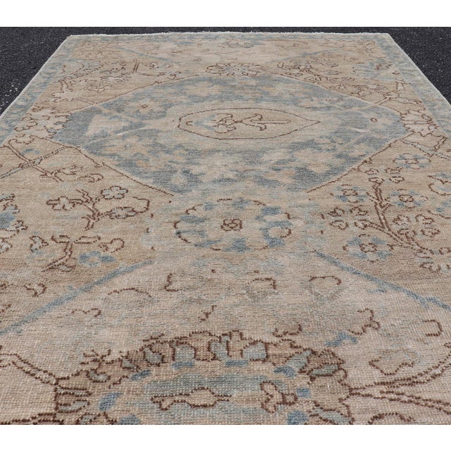Early 21st Century Afghanistan Tabriz Rug With Soft Tan Field and Pale Blue Medallion For Sale - Image 5 of 11