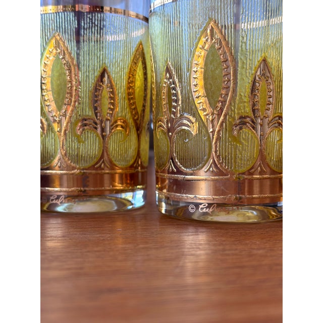 Glass 1970s Yellow 22k Gold Signed Culver Glassware Set of 4 Highball For Sale - Image 7 of 10