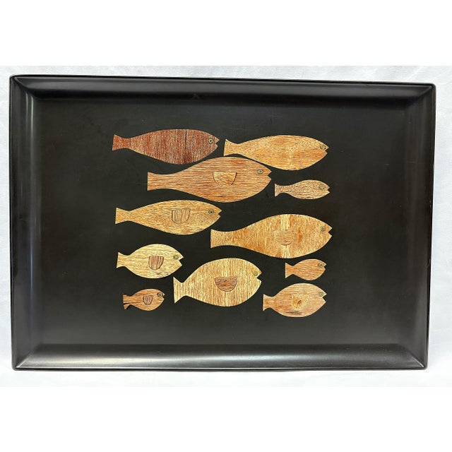 Mid Century Modern 'Couroc of Monterey' Inlaid Wood Fish Serving Tray For Sale - Image 16 of 16