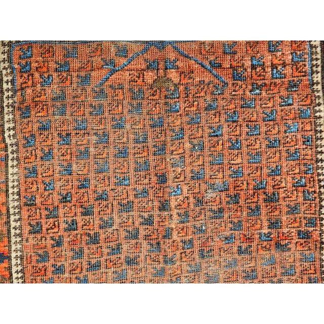 19th Century Turkmen Yomut Area Rug in Allover Geometric Pattern in Dark Red, Brown, French Blue For Sale - Image 17 of 18