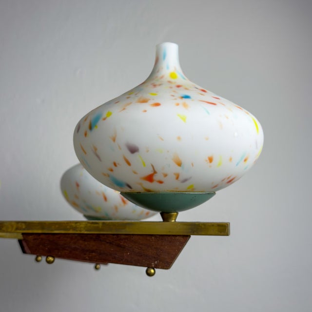 Mid-Century Chandelier with Teak and Murano Glass from Stilnovo, Italy, 1950s For Sale - Image 11 of 18