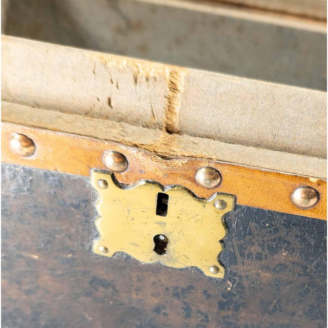 20th Century French Studded Leather Document Box With Paper Lined Interior For Sale - Image 13 of 14