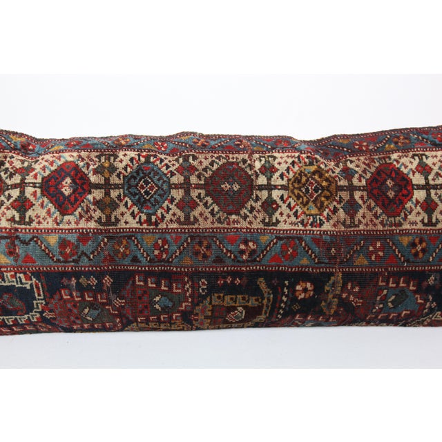 Early 20th Century Antique Kurdish Navy Blue Sofa Rug Pillow Cushion Cover -16'' X 42'' For Sale - Image 5 of 11