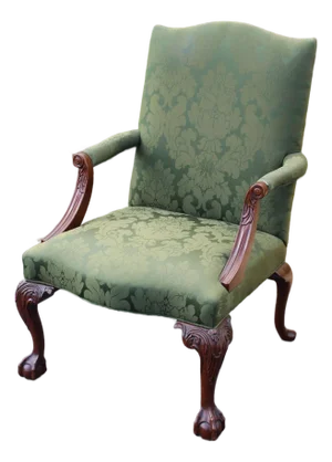 Southwood Mahogany Library Chair With Green Silk Upholstery