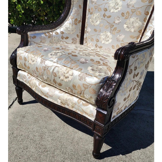 Marge Carson Wingback Chair Embroidered Silk With 7 Pillows For Sale - Image 12 of 16
