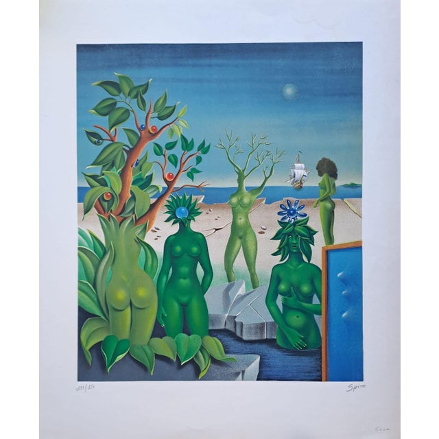 Georges Spiro (1909-1994) Beach for women plants Large original color lithograph, signed and numbered in pencil by the...