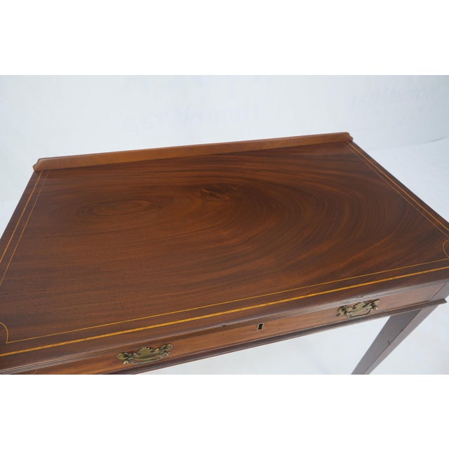c.1880s Fine One Drawer Inlayed Solid Crotch Mahogany Top Console Table MINT! For Sale - Image 16 of 16