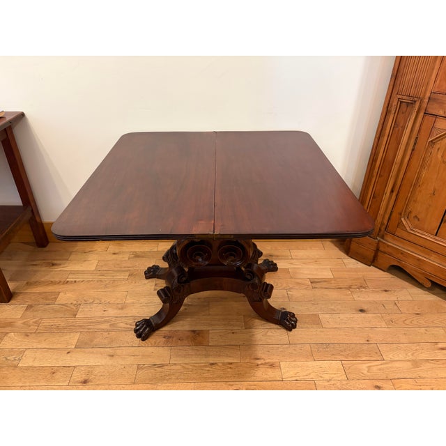 Wood Mid 19th Century Hand Carved Mahogany Empire Dragon Claw Foot Game Table For Sale - Image 7 of 12