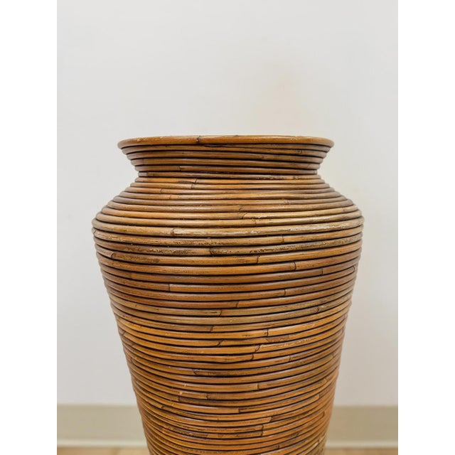 Gabriella Crespi Pencil Reed Rattan Gabriella Crespi Style Tall Vase Vintage Coastal Boho MCM For Sale - Image 4 of 7