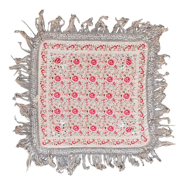Square Silk Embroidered Manila Piano Shawl For Sale