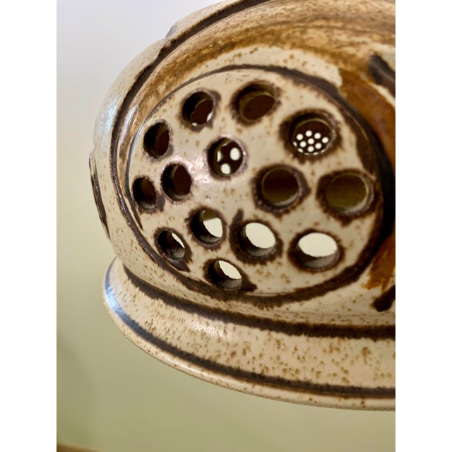 Vintage Danish Ceramic Pendant Lamp, Rustic Mid-Century Design With Perforated Pattern For Sale In New York - Image 6 of 16