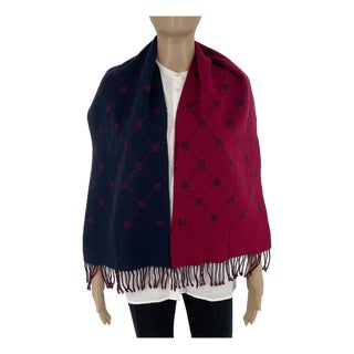 Late 20th Century Balenciaga Navy Blue & Red 100% Wool Scarf For Sale