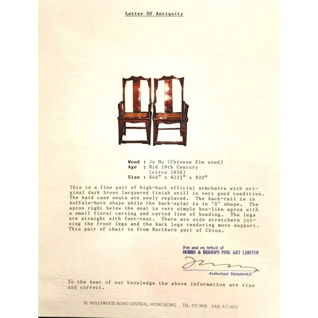 Antique Chinese Ju Mu Hat Armchairs With Authentication Pair For Sale - Image 12 of 12