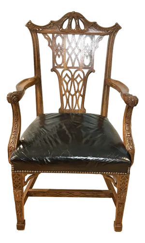 Mid 20th Century Chinese Chippendale Armchair by Century Furniture Co With Original Leather Upholstery