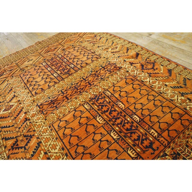 1890s Red Geometric Tribal Antique Central Asian Turkmen Tekke Engsi Rug 3' 9" X 5' 5" Knotted Wool Carpet For Sale - Image 4 of 12