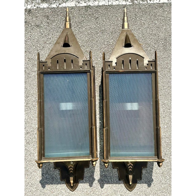 Vintage Monumental Patinated Copper Wall Sconce - A Pair For Sale - Image 12 of 12
