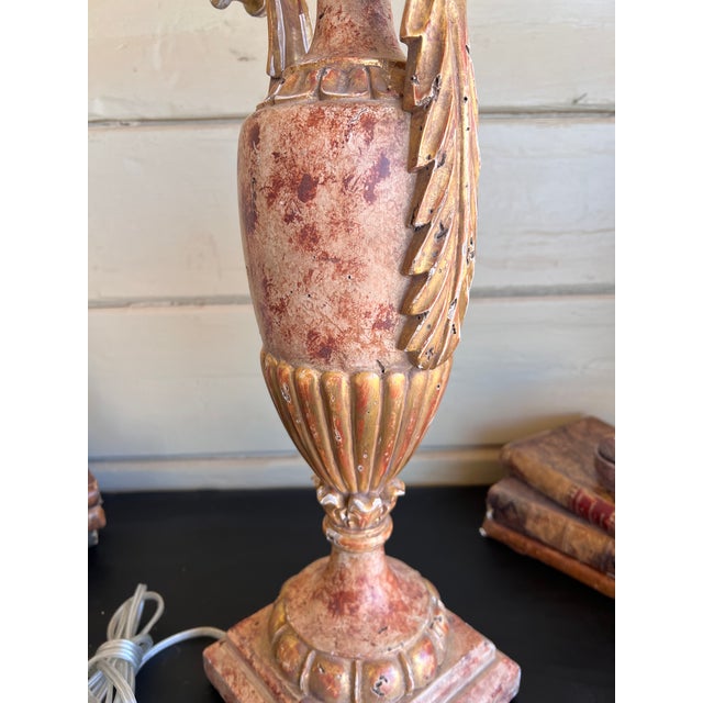 Fine Antique Italian Neoclassical Giltwood & Faux Hand Painted Marble Carved Urn Table Lamp For Sale - Image 11 of 11