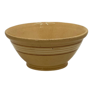 Nice Antique 10 Inch Cream & Brown Color Banded Yellow Ware Kitchen Batter Mixing Bowl Circa Late 1800s