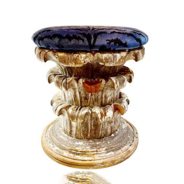 Mid 20th Century Mid 20th Century Italian Hand Carved Wood Ottoman With Scalamandré Tiger Velvet Upholstery For Sale - Image 5 of 9